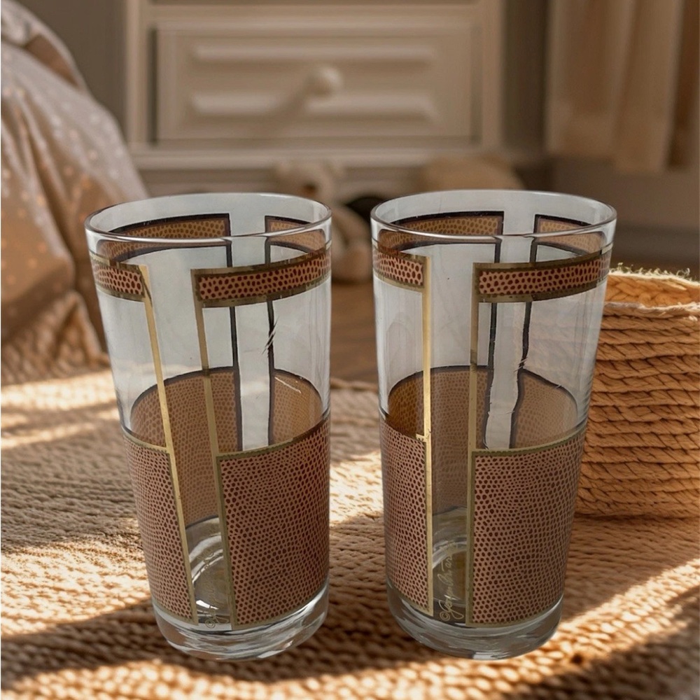 GEORGES BRIARD 1959's Snakeskin Tall Glasses Set of 2 Flawed